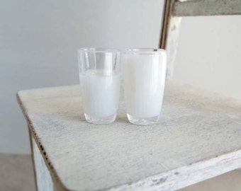 Miniature MILK Pair - 1:6 Scale Plastic Tumblers One FULL & One HALF Full - Miniature Drinks for Fashion Dolls and Action Figures
