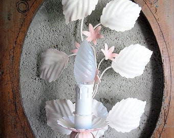 French Vintage Cottage Chic Mid Century Toleware Wall Light