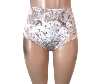 Dusty Pink Crushed Velvet High Waisted Hot Pants - Booty Shorts - Bikini Bottom - club or rave wear - Crossfit - Running
