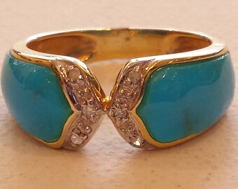 14 K yellow gold turquoise diamond ring