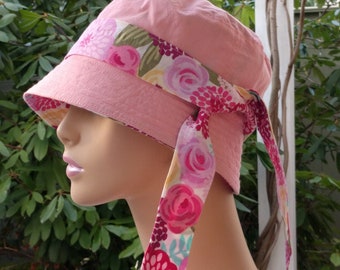 Chemo Hat Cancer Headwear Bucket Hat for Hair Loss.Made in the USA. Pink MEDIUM