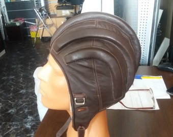 Vintage 1970's Military Dark Brown Leather Helmet - Summer Version - NEW