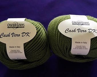 Lot of 2 Skeins Green Merino Extra Fine Wool & Cashmere, Knitting- Crocheting Yarn.