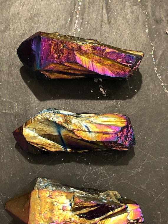 Medium Rainbow Aura Quartz Points, Raw Titanium Aura Quartz Cluster, Aura Quartz Point, Rainbow Titanium, Raw Quartz, Metaphysical