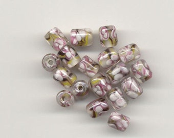 24 Venetian Italian Glass Barrel Vintage Beads 9x12mm