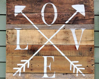Handpainted Love/Arrows Sign from Reclaimed Wood