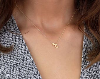 Heart Initial Necklace N5 • Personalized Necklace, Gold, Silver, Rose Gold, Personalized Bridesmaid Gift, Love Necklace, Gift For Her