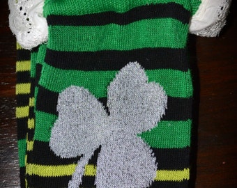 White Eyelet 1" Lace on Green Striped Boot Sock