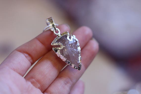 ROSE QUARTZ ARROW - Arrow Necklace - Navajo - Native American - Silver Plated - Electroform - Gift - Charm Necklace - Handmade Arrow