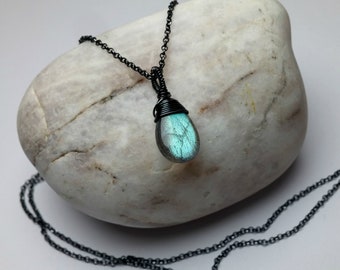 Labradorite Necklace Silver 925, Oxidized Silver Labradorite Jewelry Celestial Jewelry Galaxy Blue Labradorite Pendant Unique Gift for Women