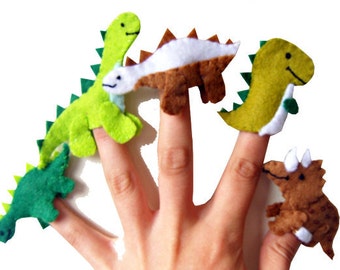 Dinosaur Finger Puppets / Children's / Kids Felt Puppet - 5 / Boys Stocking Filler