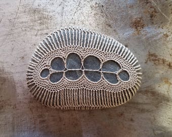 Crocheted Stone, Handmade, One of a Kind, Lace Unique Decorative Doily Rock,Bohemian Beach, Small, Light Mocha Brown, Miniature Art, Monicaj