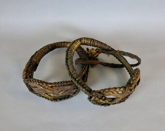 Antique Chinese Woven Bamboo Rattan Stirrups