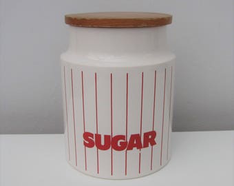 Vintage Hornsea Red Stripe Sugar Jar/Canister/Container 1980s Retro Kitchenalia Ceramic John Clappison
