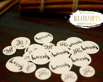 160 pc Custom Monogram Name Wedding Reception Confetti Table Scatter White Black Card Stock