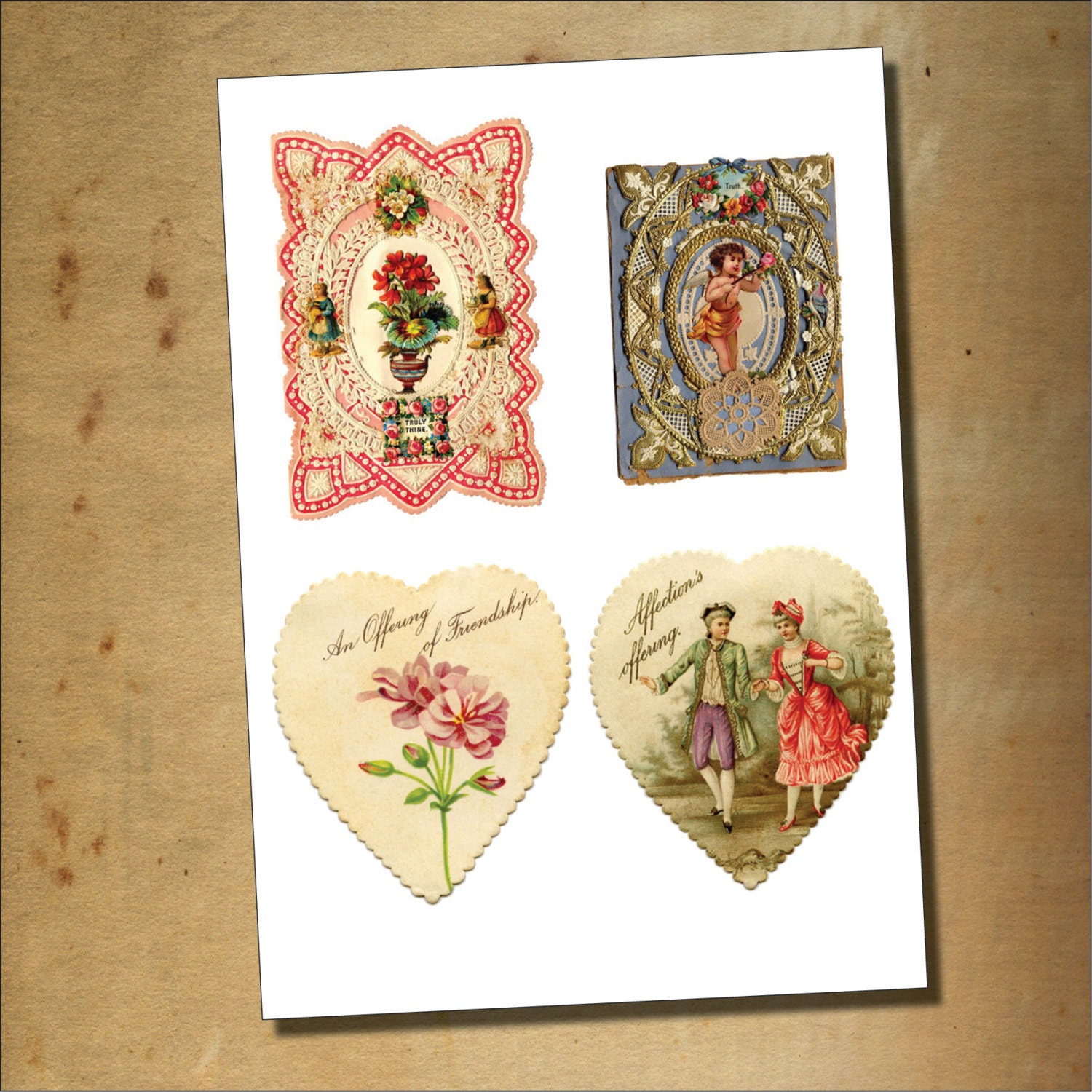 Vintage Victorian Valentines Decoupage / cherubs /sticker decoupage