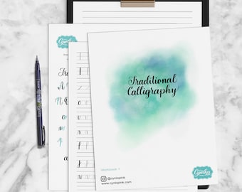 Traditional Calligraphy Workbook Printable PDF,Brush lettering workbook, Calligraphy, Calligraphy Worksheet, Learn Brush Lettering