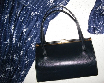 Vintage KELLY bag Evening clutch purse Blue Leather handBag Vintage 1950s leather bag RETRO bag small handbag gift