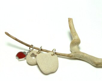 Beach Stones AN APPLE A DAY Genuine Drilled Pebbles Sterling Silver Charm Fruit Collection Natural River Rocks Carved Stones diy Jewelry