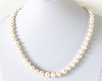 AAA Classic White Freshwater Pearl Necklace With Silver Clasp, Handmade to Order, Custom Length, Mother's Day Gift for Her, June Birthstone