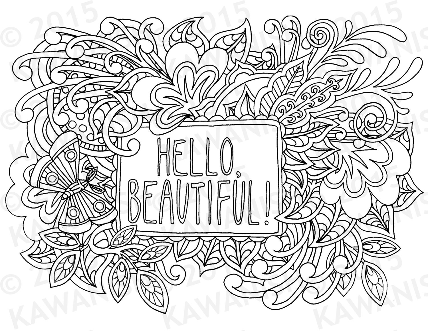 hello beautiful adult coloring page t wall art zentangle line drawing encouragement