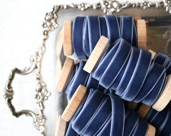Slate Blue Velvet Ribbon, Slate Velvet Ribbon, 3/8" Velvet Ribbon, Velvet Ribbon Spool, 3 yards, Blue Velvet Ribbon, Slate Blue Wedding