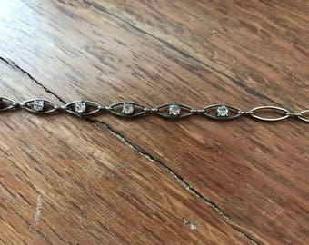 Vintage Rhinestone Bracelet, Delicate Chain