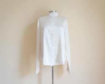 Vintage 1980s Lame Blouse / Vintage Mao Collar Blouse