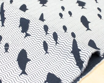 Japanese Fabric Kokka Toy Fabrics - fish - navy blue - 50cm