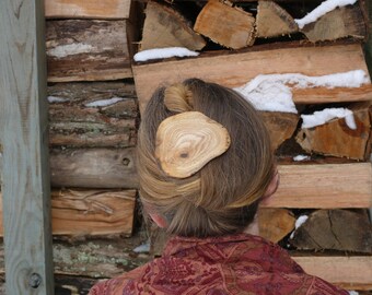 Natural wood hair Clip, Organic natural hair accessory, French Barrette clasp 80mm, Boho wooden jewelry, Nature Lover Gift
