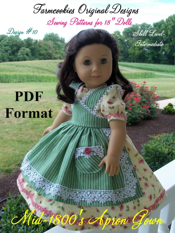 PDF Sewing Pattern fits American Girl Marie Grace, Cecile or Caroline: Mid-1800s Apron Gown/ Pattern for 18" Dolls