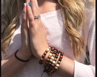 stretch 108 bead mala bracelet with tassel yoga jewelry wood