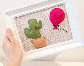 Paintings with cute cactus, felt and jute