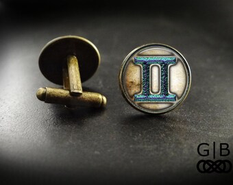 Gemini Astrology Cuff Links Gemini Birthday Gift - Gemini Present Cuff Links Gemini Gift Accessories - Gemini Suit Cuff links Gemini Gift