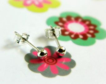 Sterling Silver Ball Earrings - Vintage / Tiny