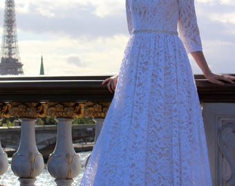 Anne Tznius Lace Modest Wedding Dress with Sleeves - Wedding Dress with Sleeves - Modest Wedding Dress - Lace LDS Wedding Dress