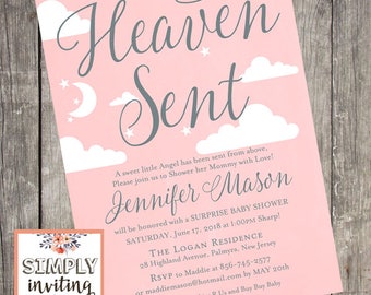 Pink Heaven Sent Baby Shower Invitations Pink Angel Wings
