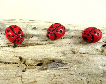 Lady Bug Beads, Czech Glass Ladybug Beads, Red Lady Bugs, Red and Black Beads, Czech Glass Beads, Czech Beads, (MISC/RJ-2516) Qty. 12