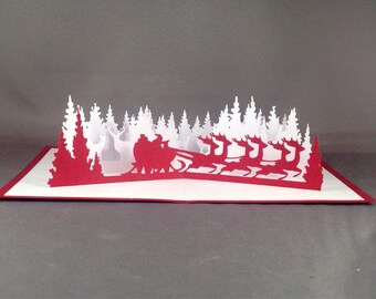 3D Christmas Card with Santa Sleigh Card | Christmas Pop Up Cards Funny Santa Card | 3D Christmas Cards | Cute Christmas Cards | Xmas Cards