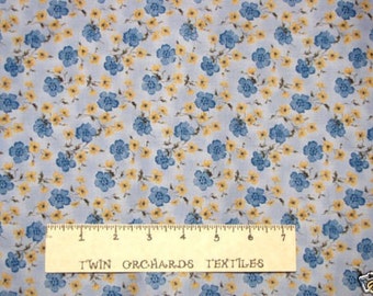 Kings Road Cotton Fabric Floral Optix Blue Yellow YARD