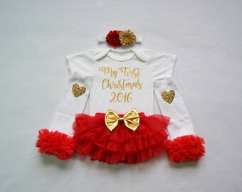 my 1st chistmas baby girl christmas outfit - red and gold baby christmas - my first christmas baby girl outfit - my 1st christmas baby