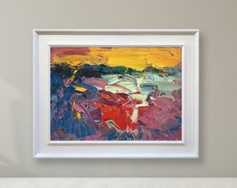 Abstract Landscape Oil Painting on Canvas Original Art Vibrant Colours Heavy Texture Modern Art Work Home Decor Villa Framed Unique Gift