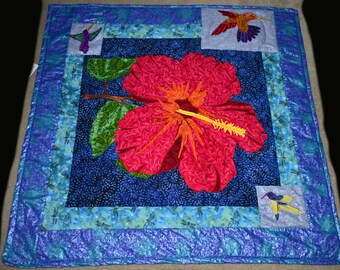 Hibiscus & Hummingbird Art Quilt