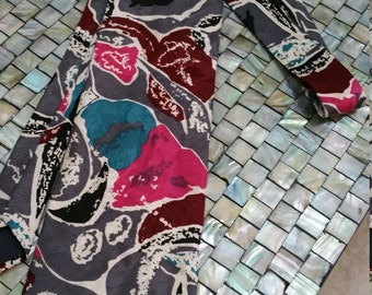 Gray Pink Blue Black and White. Funky 70's silk tie by Trissardi