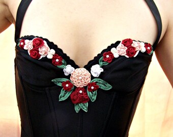 Mexican Top, Corset top, Party Top, Embroidered Mexican, Floral Top, Cinco de Mayo, size S