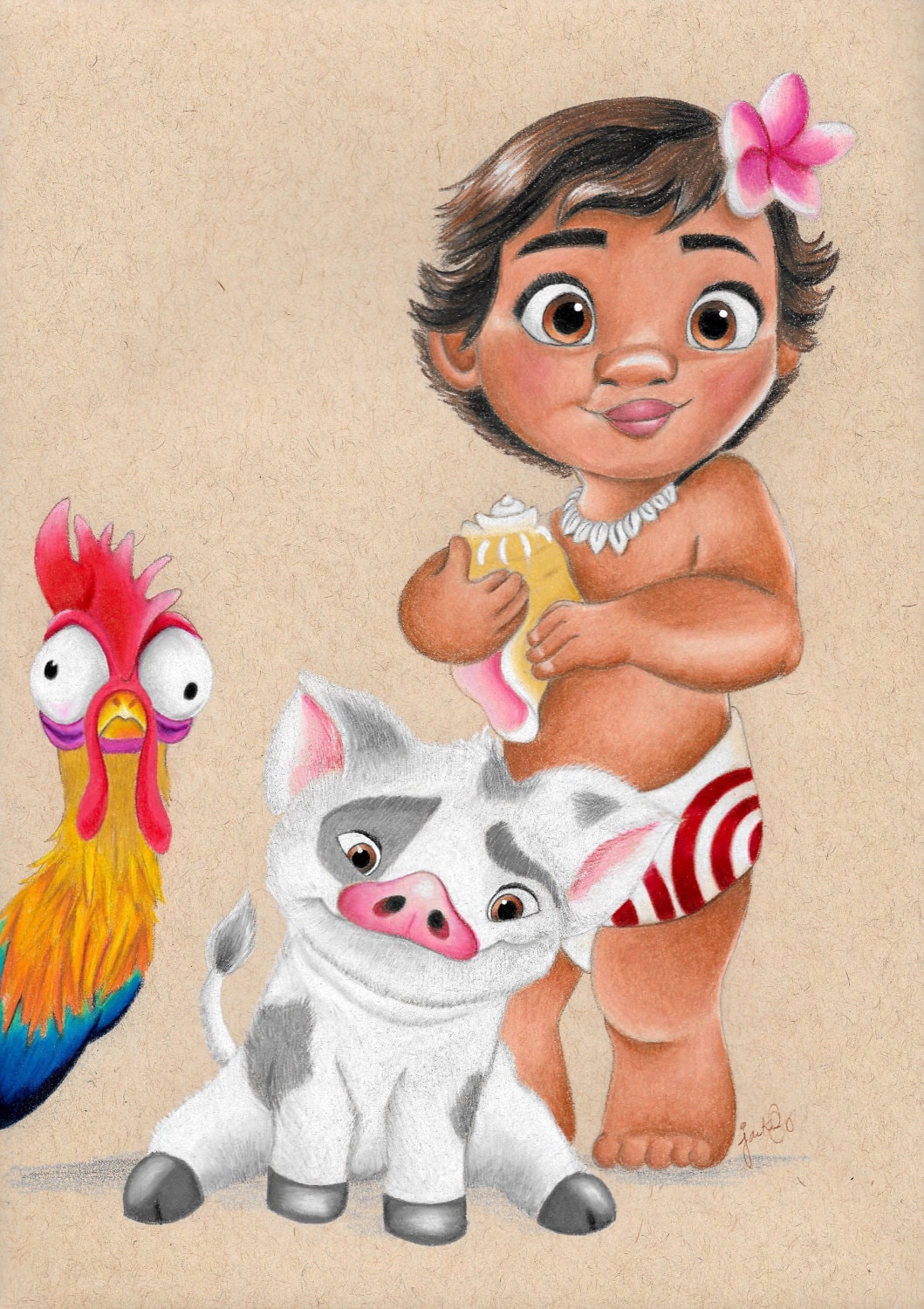 Disney's Baby Moana Pua and Hei Hei Print Disney Art