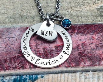 Social Worker Gift, Counselor Necklace, Gift for BSW, MSW, lsw, csw, lmsw, lpc, ma, Therapist jewelry, gift idea for therapist