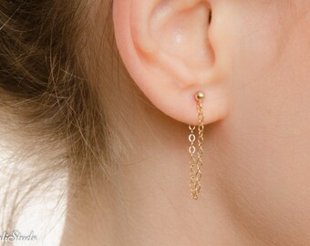 SALE - Gold Chain Earrings - chain stud earrings - Gold drop earrings - Chain drop earrings