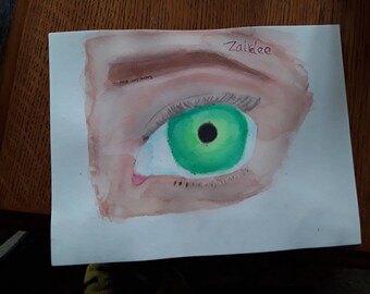 Watercolor eye with charcoal details