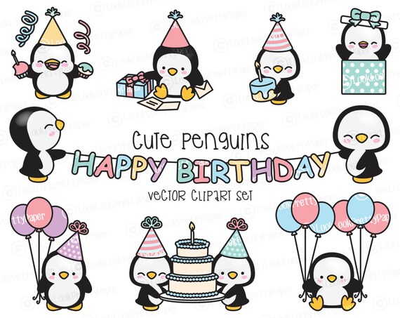 Premium Vector Clipart Kawaii Birthday Penguins Cute